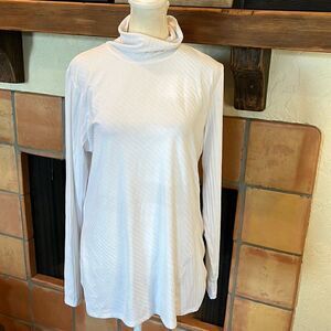 Athleta striped, white, long-sleeved, turtleneck top, L!